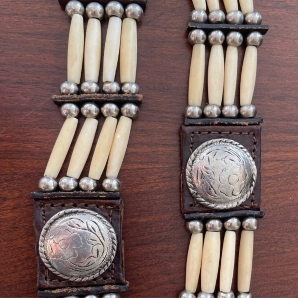 Southwestern leather, silver and ivory belt